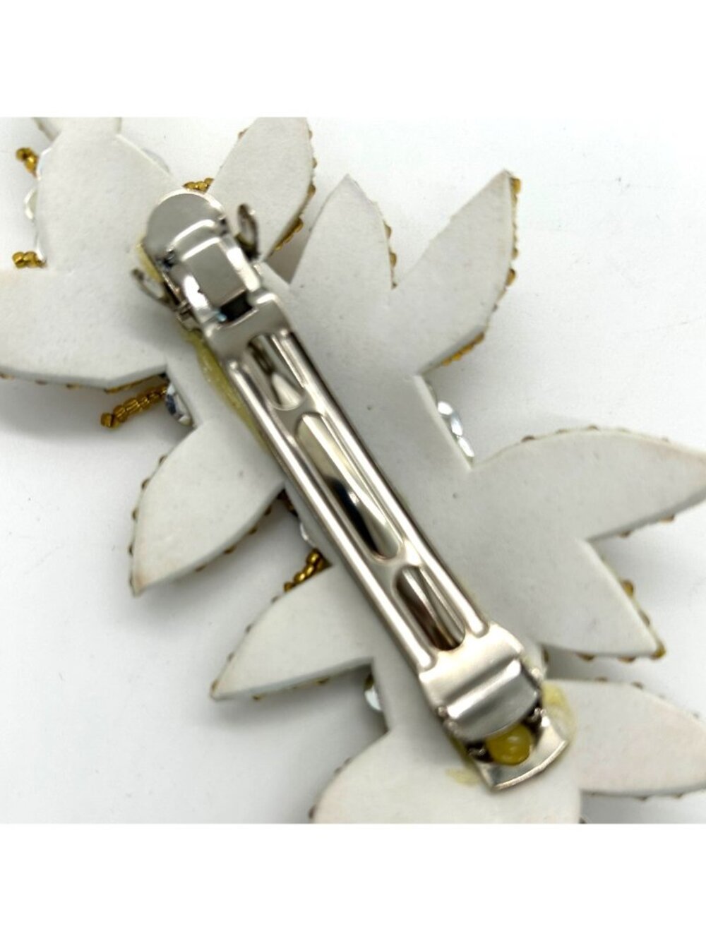 Floral Hair Barrette Gold-Tone Beaded Silvertone Sequin 6" Bridal Prom Formal - Picture 6 of 10